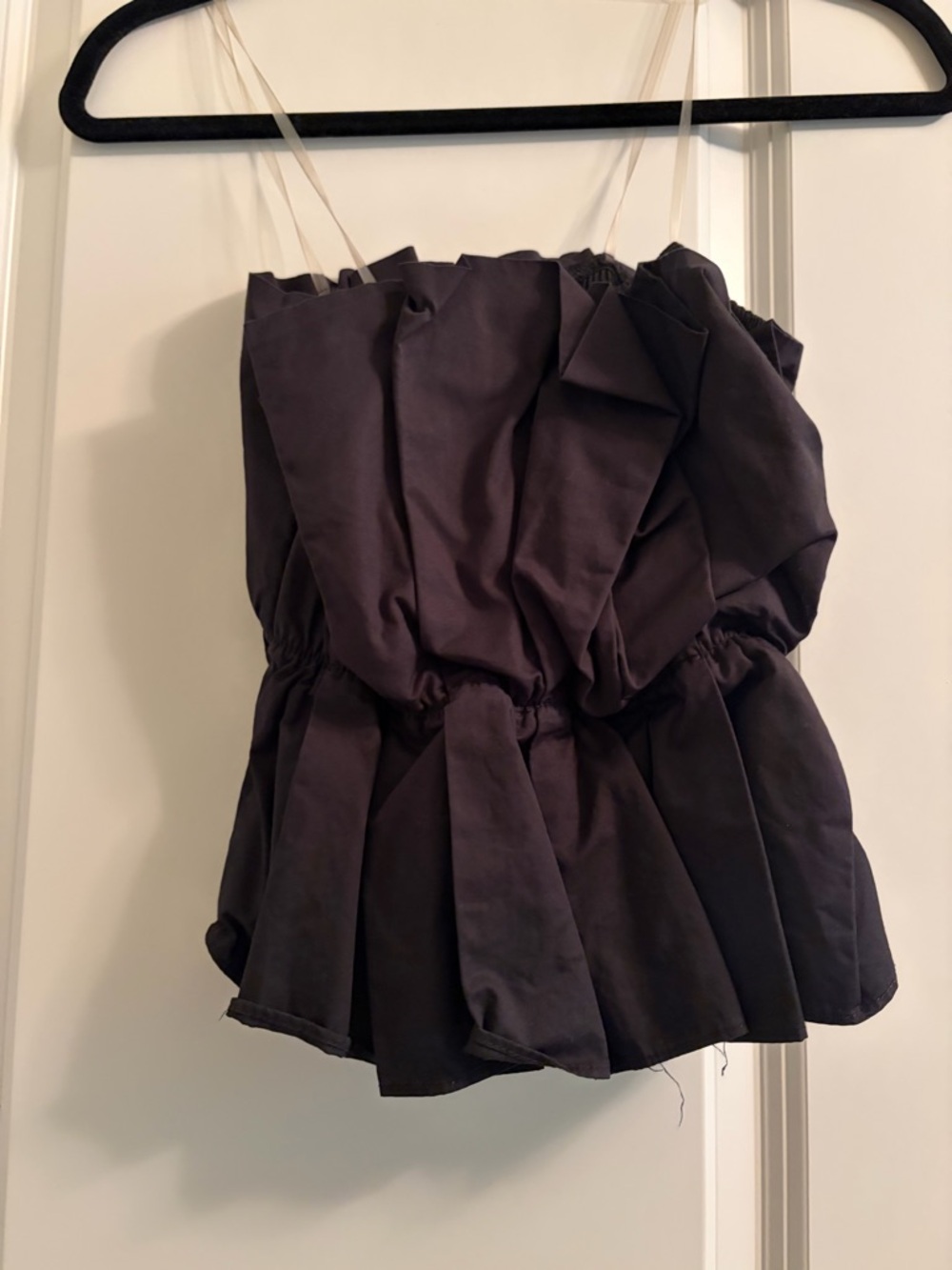 vestique Black Strapless Ruffled Top